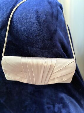 Jessica McClintock Silver Satin Evening Clutch with Rope Strap